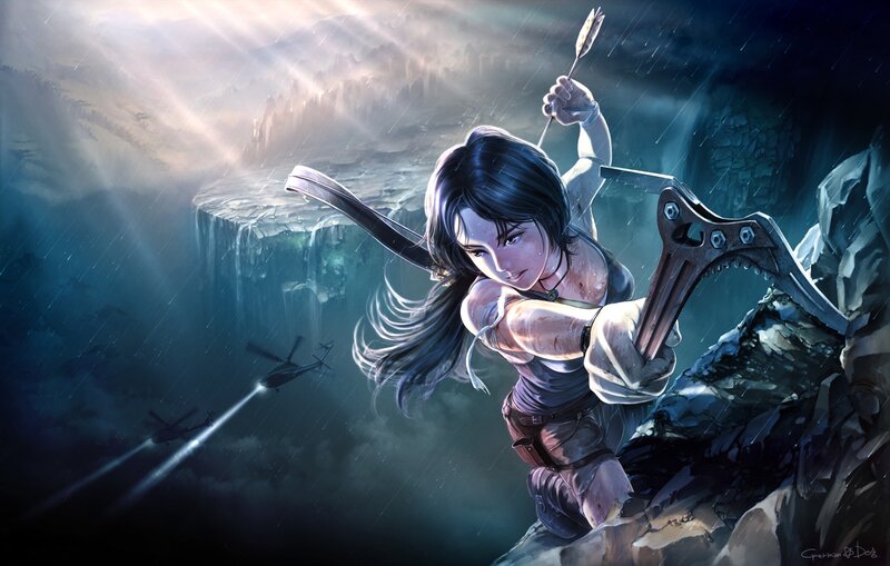 Woman Holding Bow and Arrow — Blue