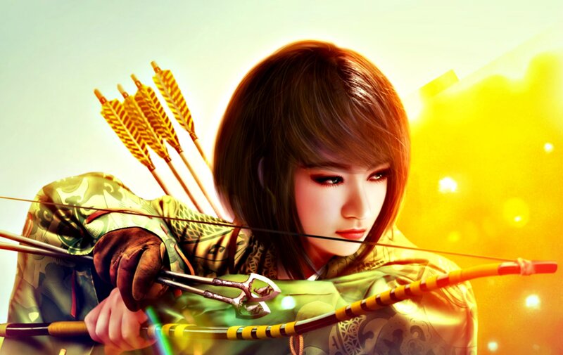 Woman Holding Bow and Arrows — Yellow