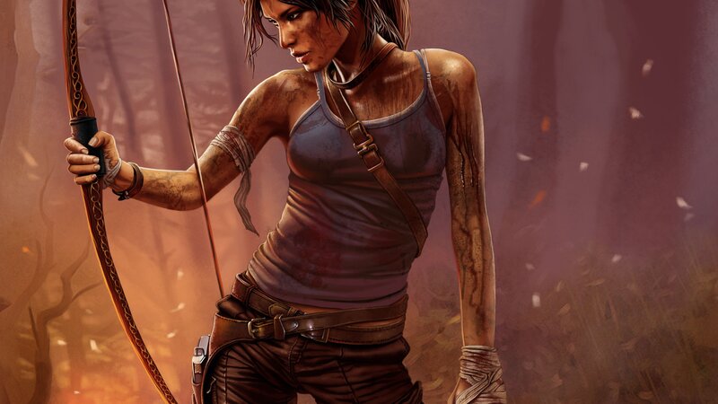 Woman Holding Bow — Brown, Dramatic, Digital Art