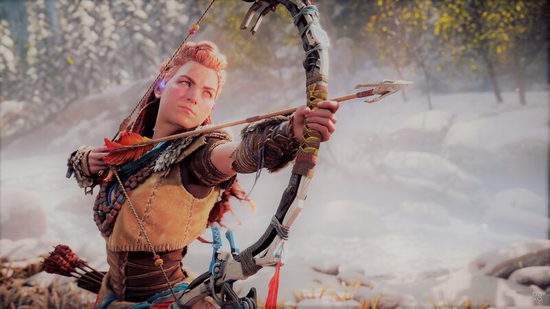 Woman Holding Bow — Brown, Focused