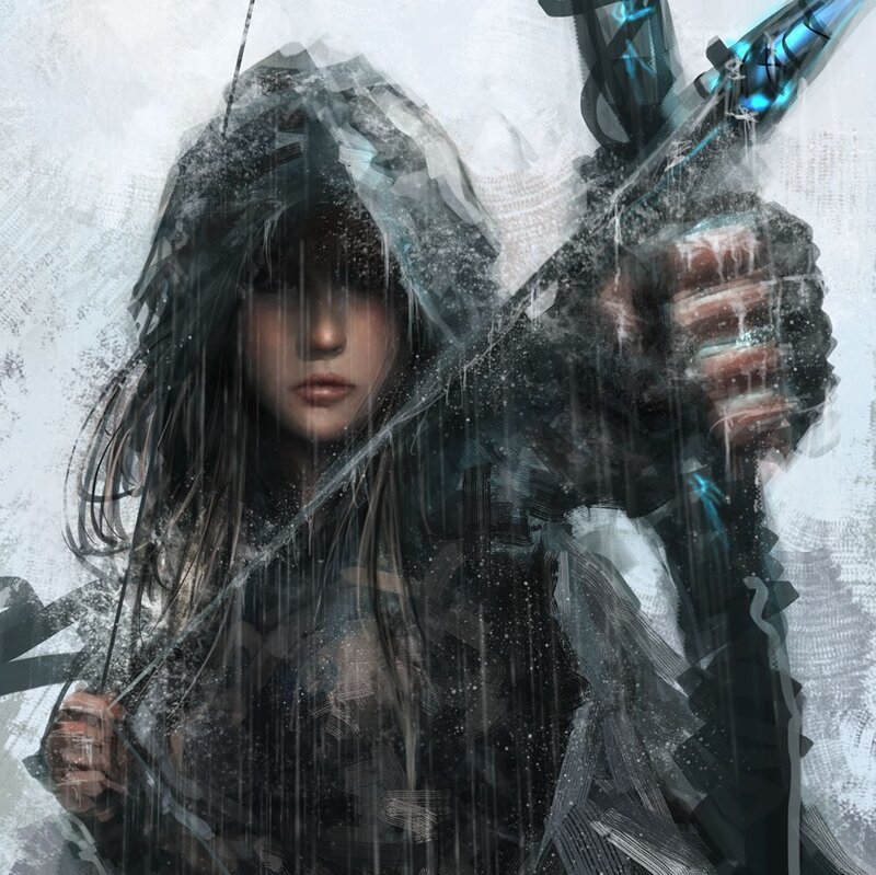 Woman Holding Bow — Gray