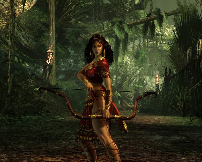 Woman Holding Bow — Green, Tense