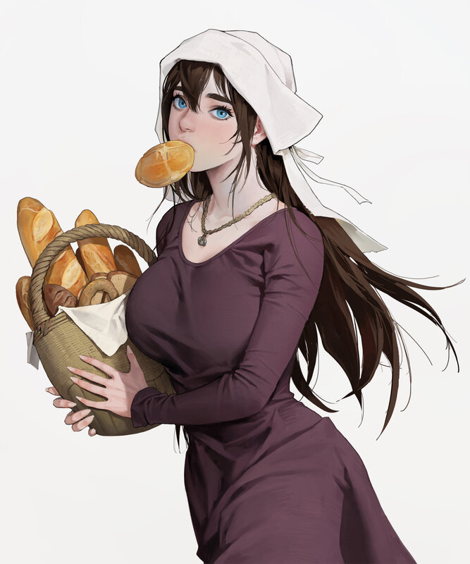 Woman Holding Bread Basket