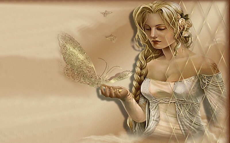 Woman Holding Butterfly — Beige
