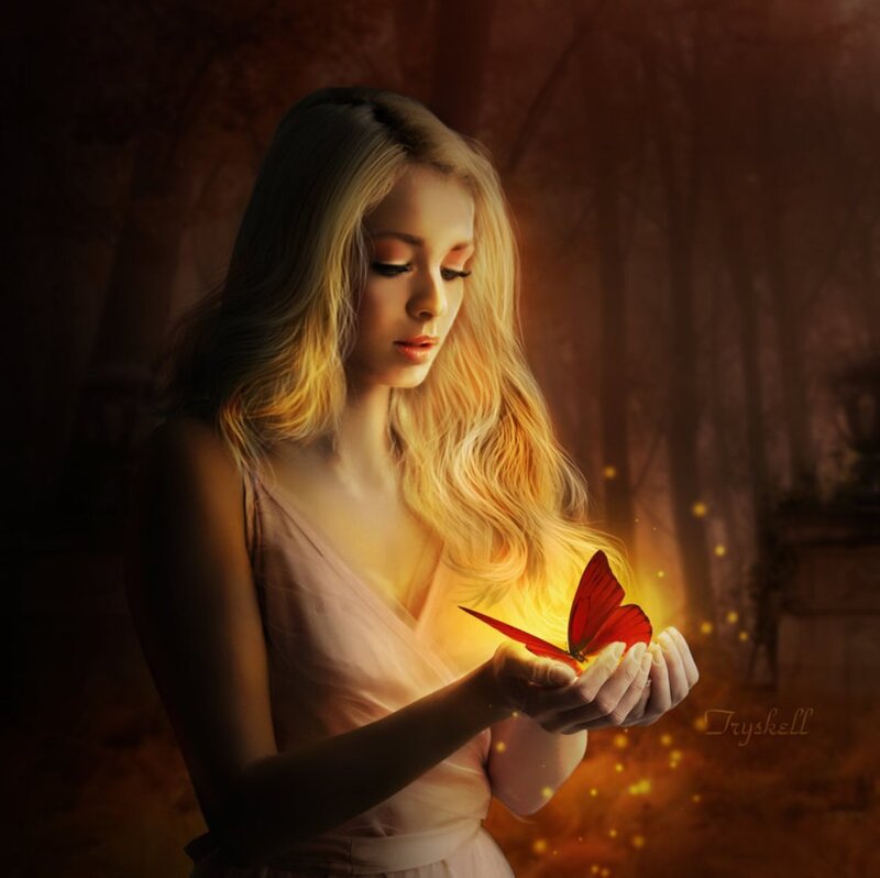 Woman Holding Butterfly — Gold