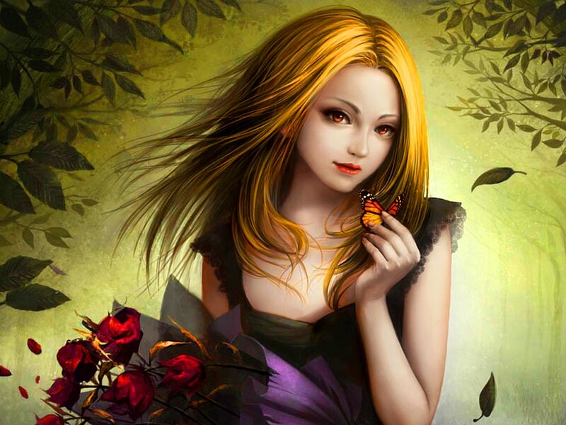 Woman Holding Butterfly — Green