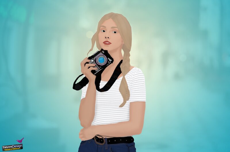 Woman Holding Camera — Blue, Calm