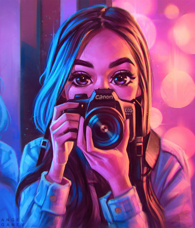 Woman Holding Camera — Pink, Vibrant