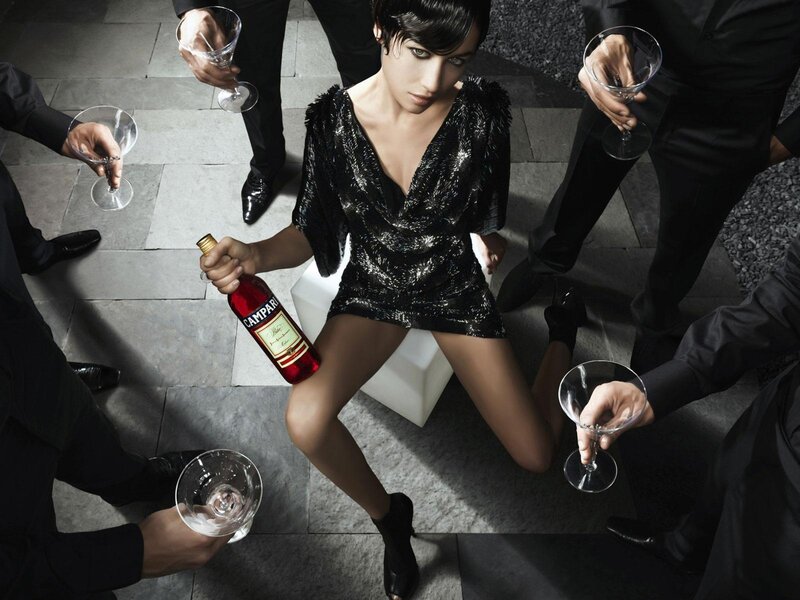 Woman Holding Campari Bottle — Black
