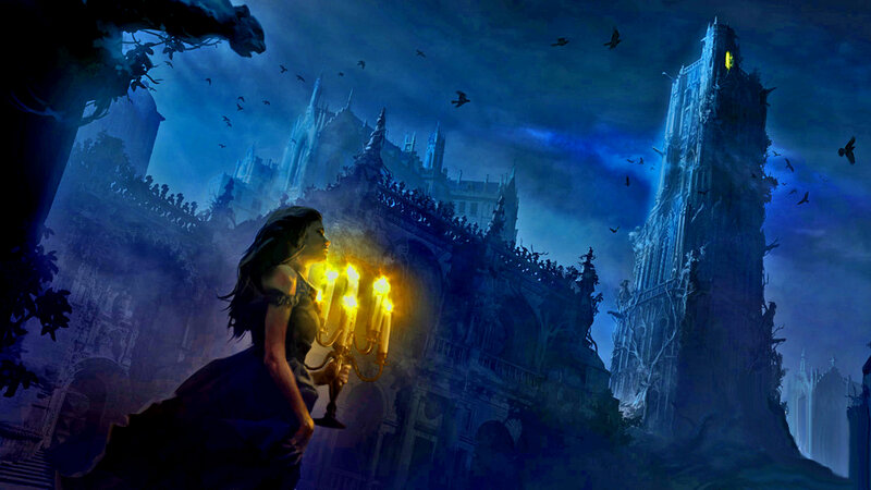 Woman Holding Candelabra — Blue, Dramatic, Night