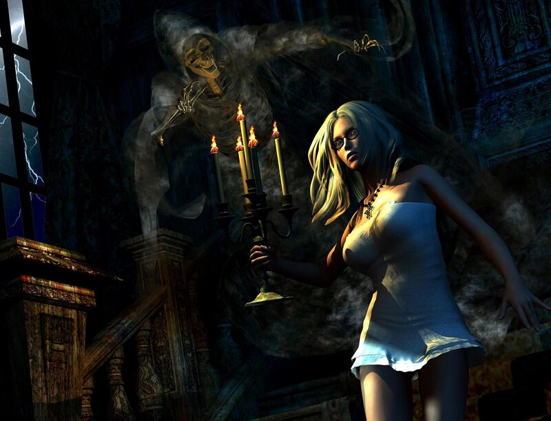 Woman Holding Candelabra — Blue