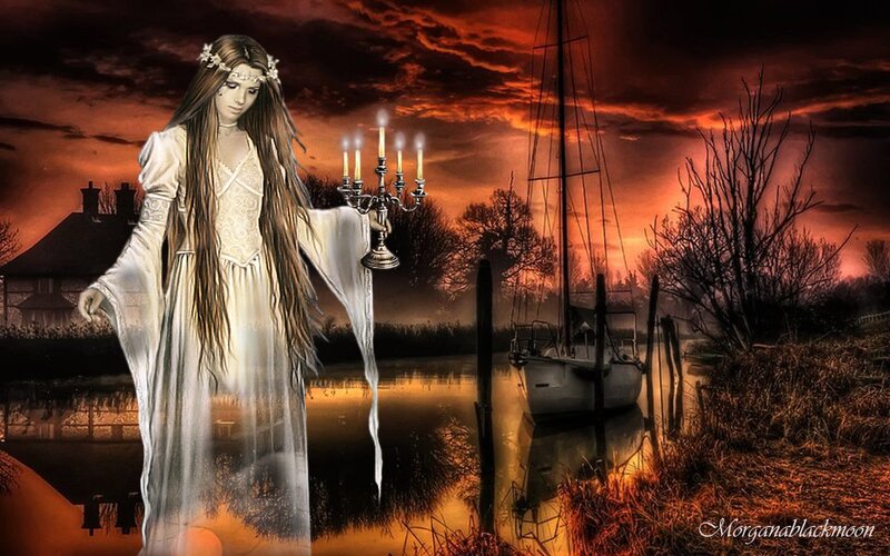 Woman Holding Candelabra — Red