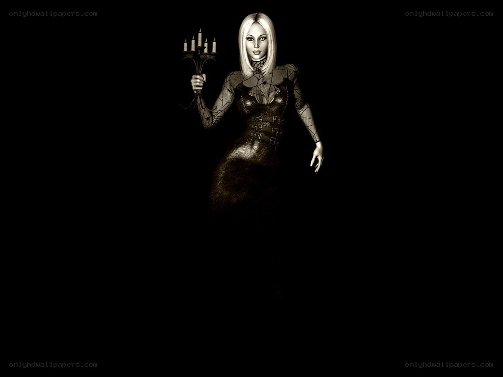 woman holding candelabra
