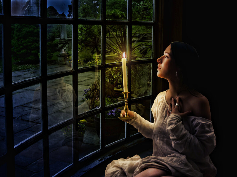 Woman Holding Candle — Black, Dramatic