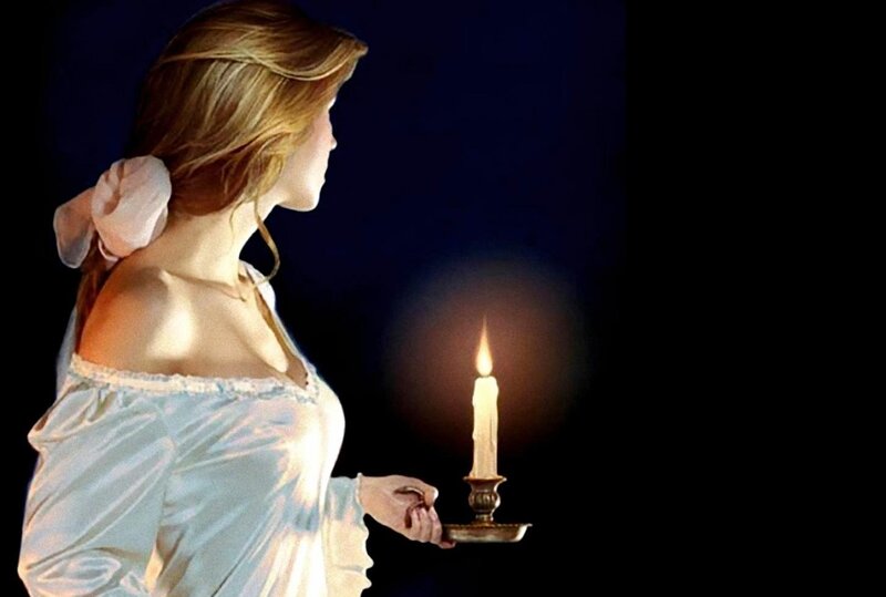 Woman Holding Candle — Blue, Dramatic, Night