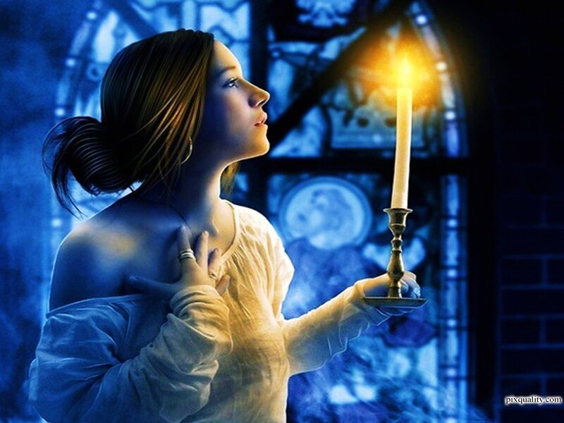 Woman Holding Candle — Blue