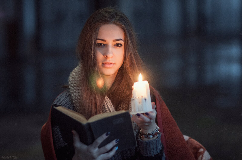 Woman Holding Candle — Brown, Dramatic, Night