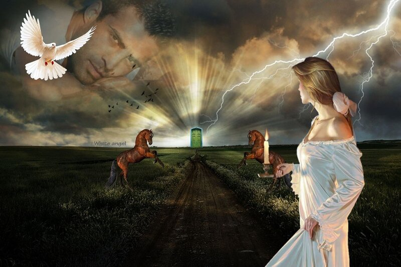 Woman Holding Candle — Green, Dramatic