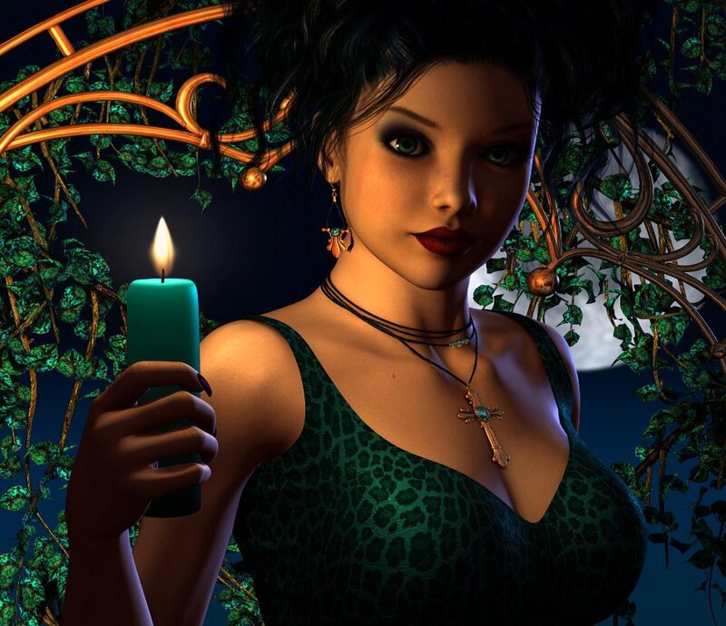 woman holding candle in garden