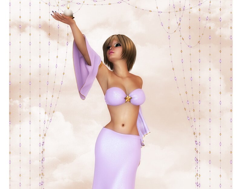woman holding candle in purple dress
