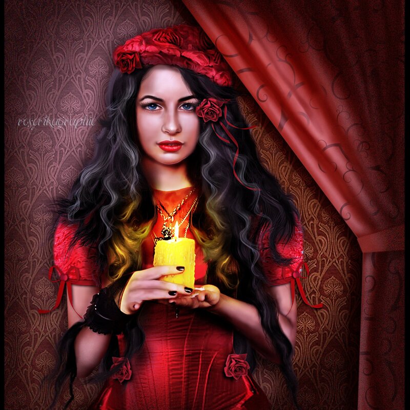 Woman Holding Candle — Red