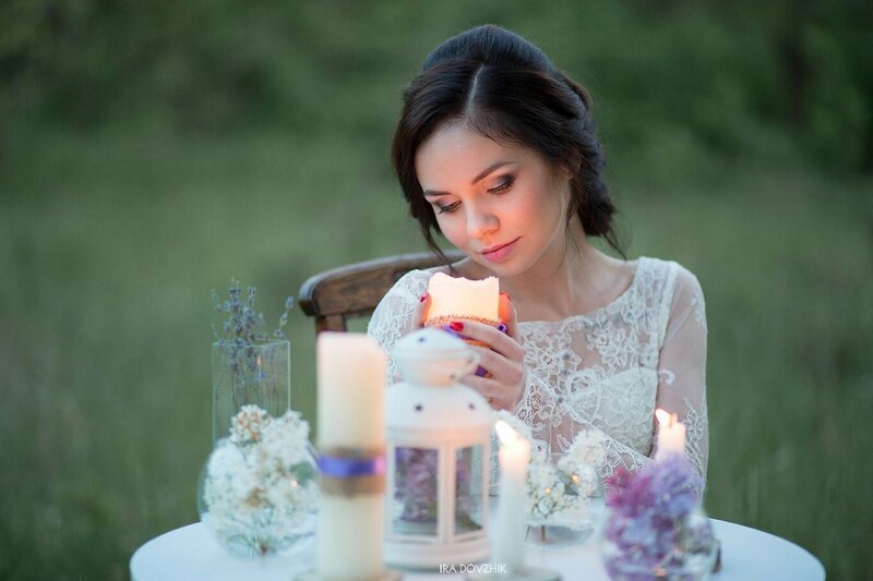 Woman Holding Candle — White, Serene, Sunset