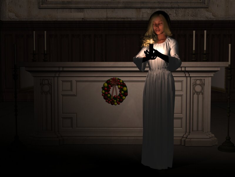 Woman Holding Candle — White, Serene