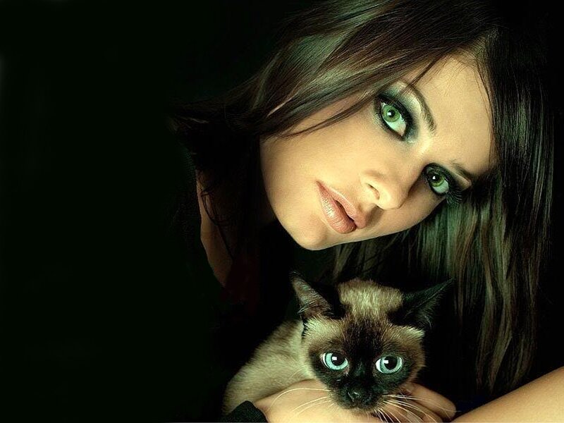 Woman Holding Cat — Black, Dramatic, Night, Photograph