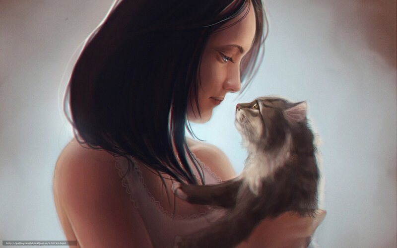 Woman Holding Cat — Gray, Serene