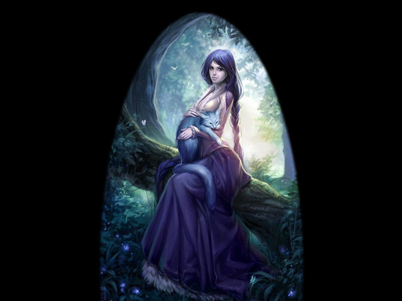 Woman Holding Cat — Purple