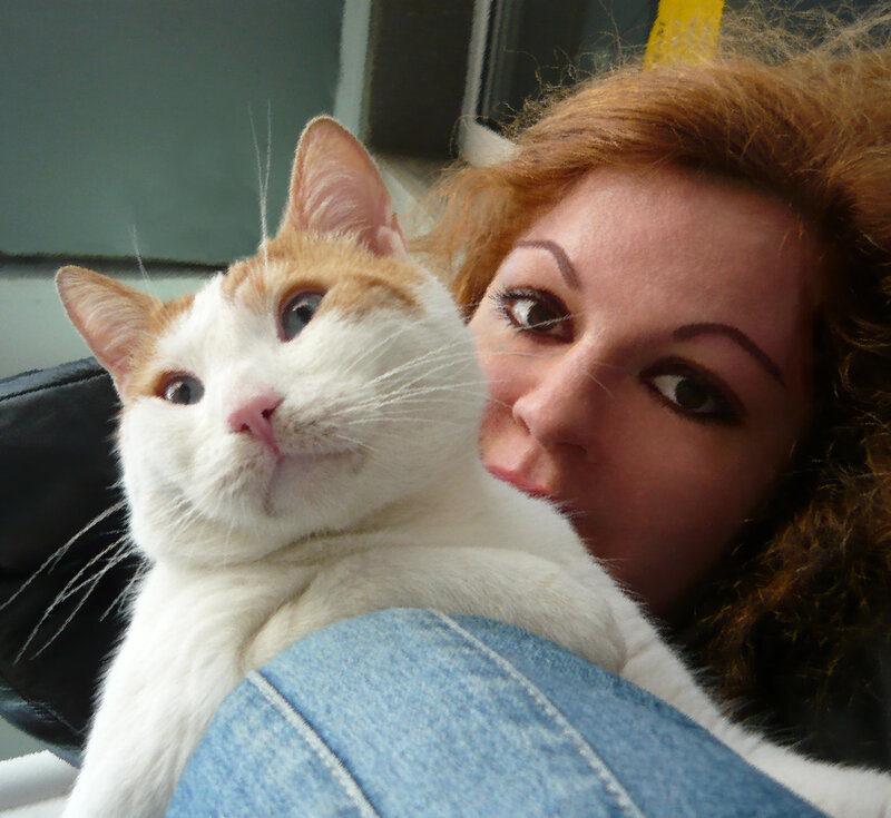 Woman Holding Cat — White