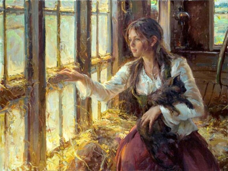 Woman Holding Cat — Yellow, Serene