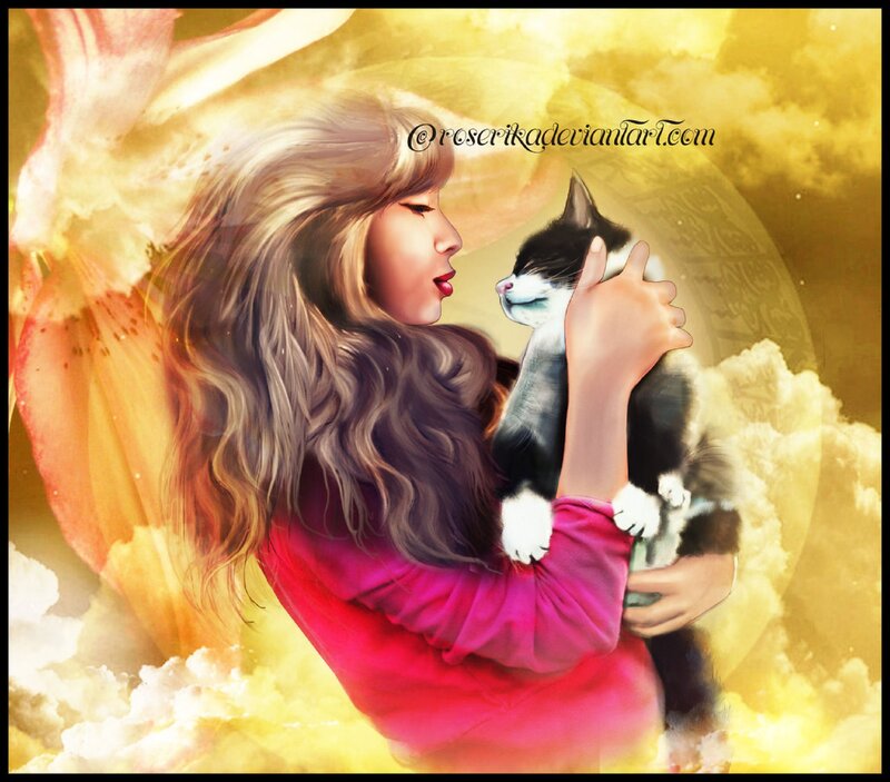 Woman Holding Cat — Yellow