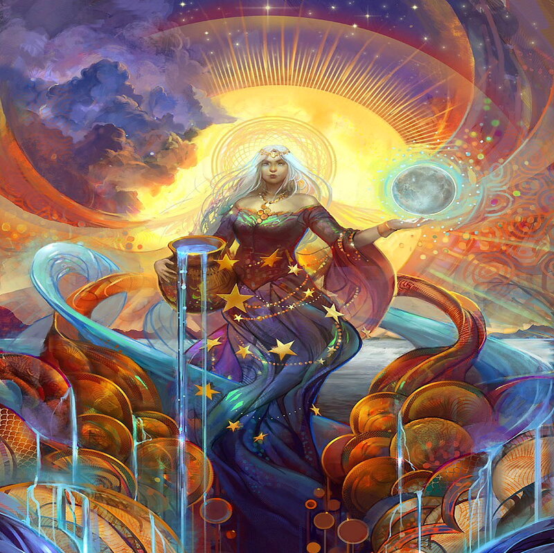 Woman Holding Celestial Objects