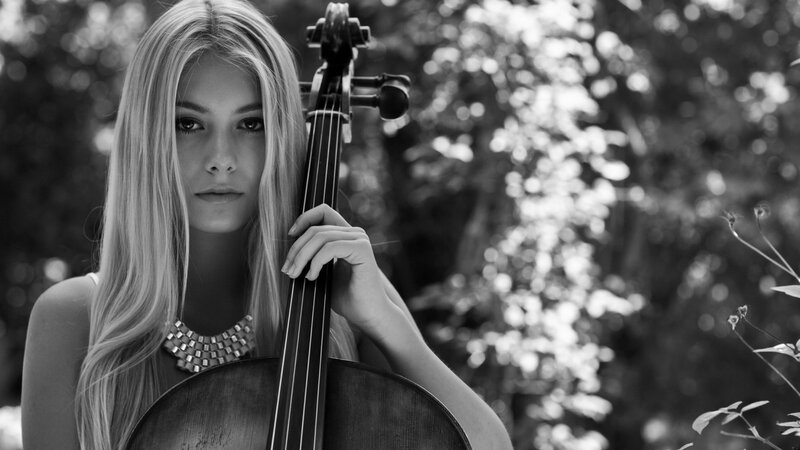 Woman Holding Cello — Black, Serene