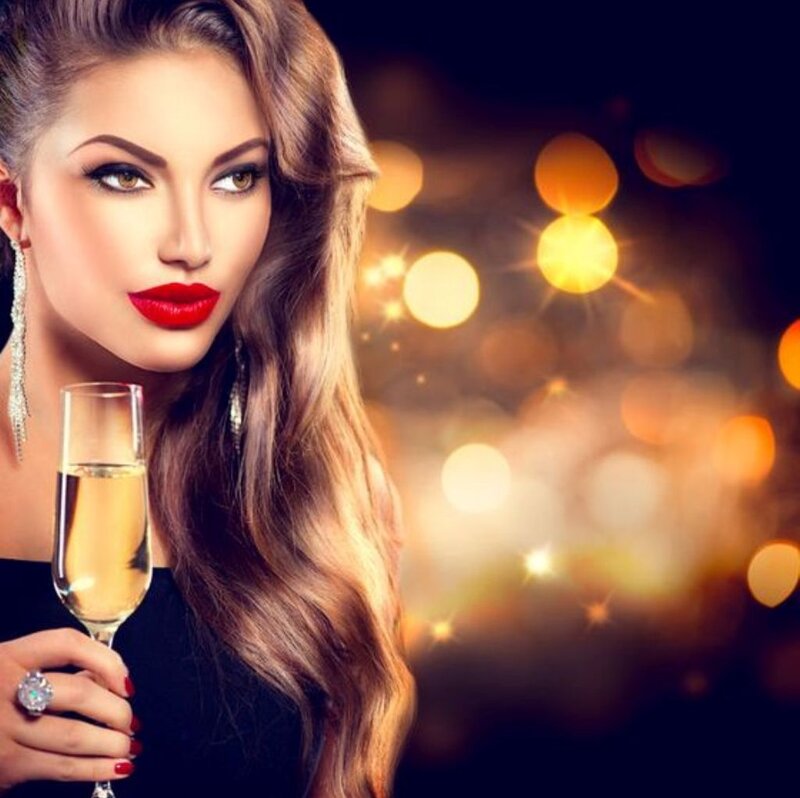 Woman Holding Champagne Glass — Black, Celebratory