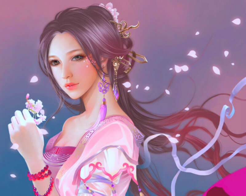 Woman Holding Cherry Blossom — Pink
