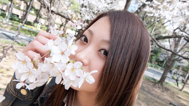 Woman Holding Cherry Blossoms