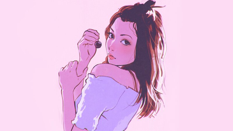 Woman Holding Cherry — Pink