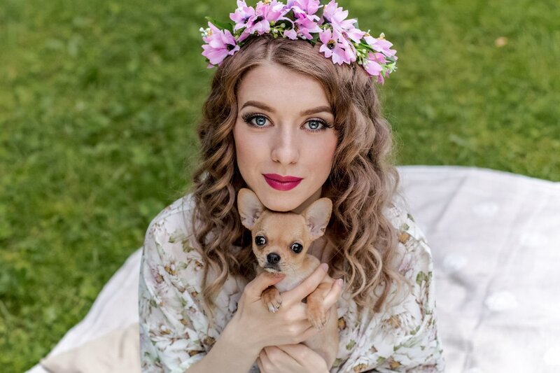 Woman Holding Chihuahua — Green