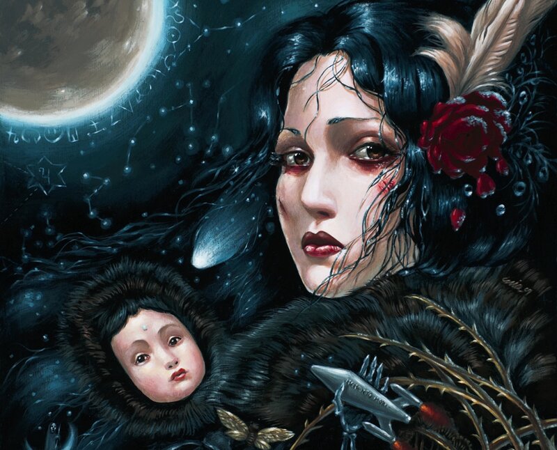 Woman Holding Child — Black, Dramatic
