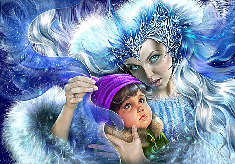 Woman Holding Child — Blue, Ethereal, Winter, Digital Art