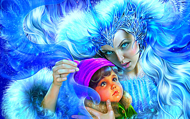 Woman Holding Child — Blue, Ethereal, Winter