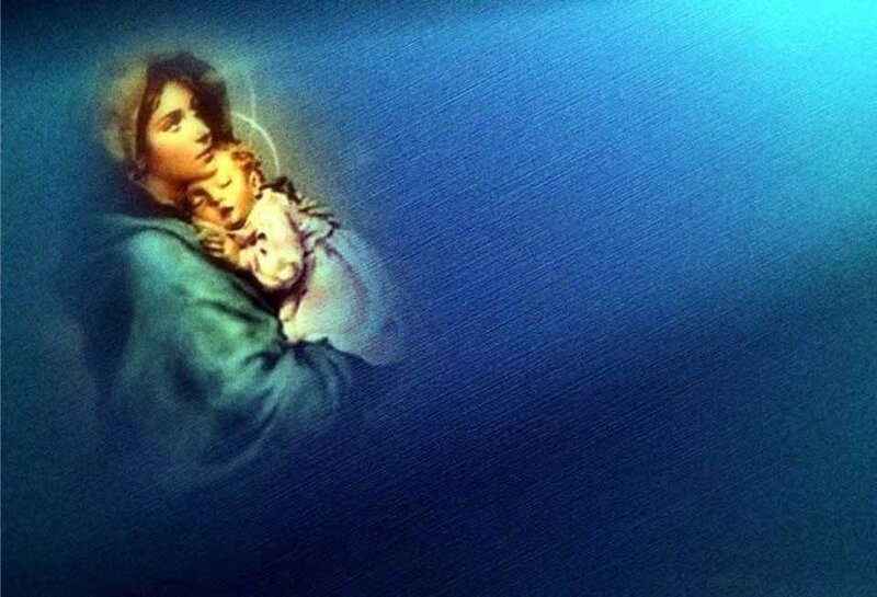 Woman Holding Child — Blue, Serene