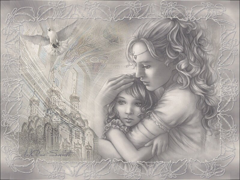 Woman Holding Child — Gray, Serene