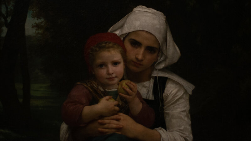 Woman Holding Child — White, Dramatic