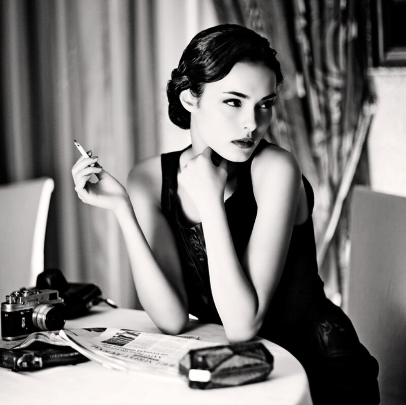 Woman Holding Cigarette — Black, Dramatic, Photograph, Camera