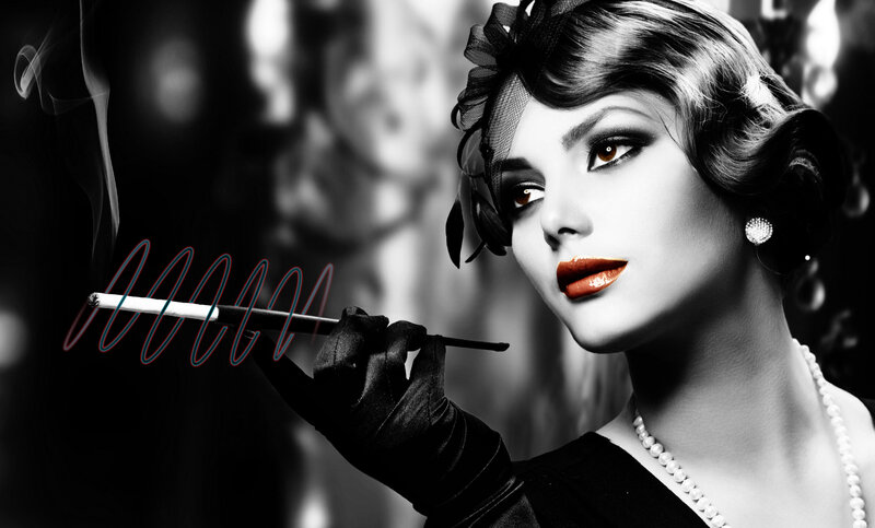 Woman Holding Cigarette — Black, Dramatic, Photograph, Gloves