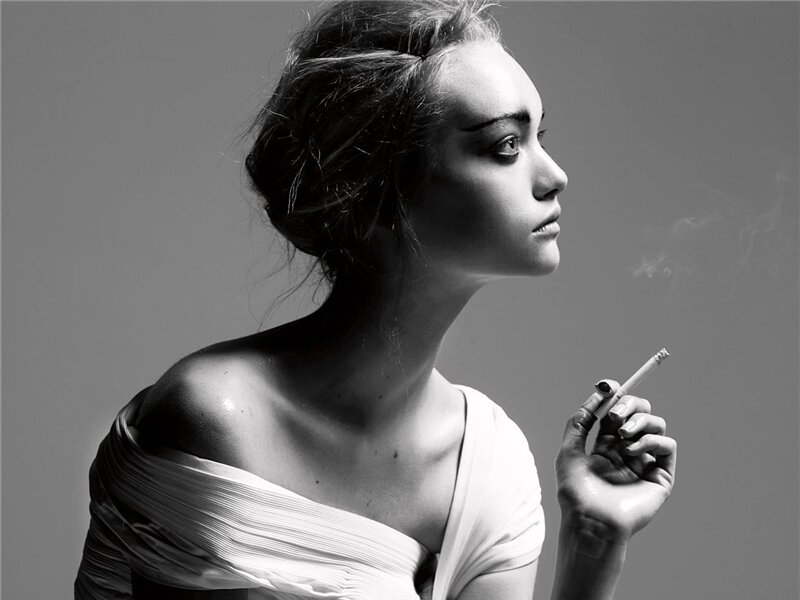 Woman Holding Cigarette — Black, Dramatic, Photograph, Smoke