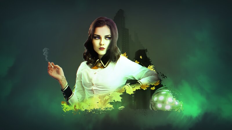 Woman Holding Cigarette — Green, Dramatic